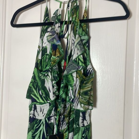 FashionNova Boho Green Ruffle Leaf Print Sexy jumpsuit | size M | NWT - Picture 7 of 9